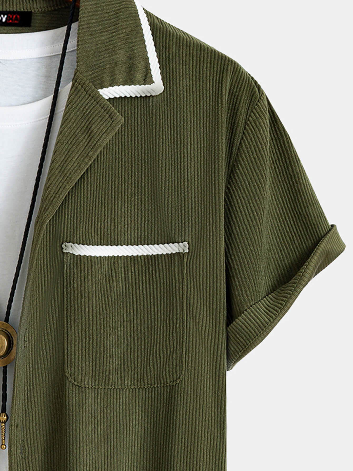 Men's Corduroy Green Short Sleeve Button Up Shirt