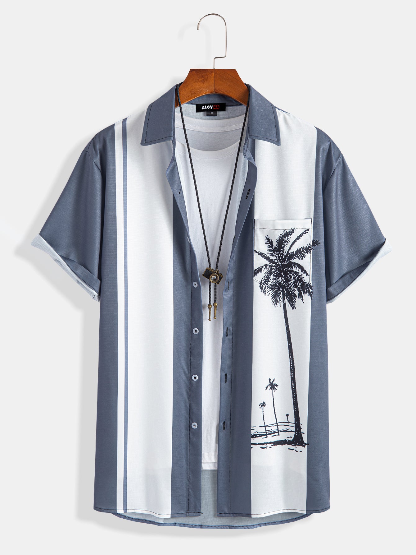 Men's Hawaiian Classic Fit Coconut Tree Print Button Up Shirt