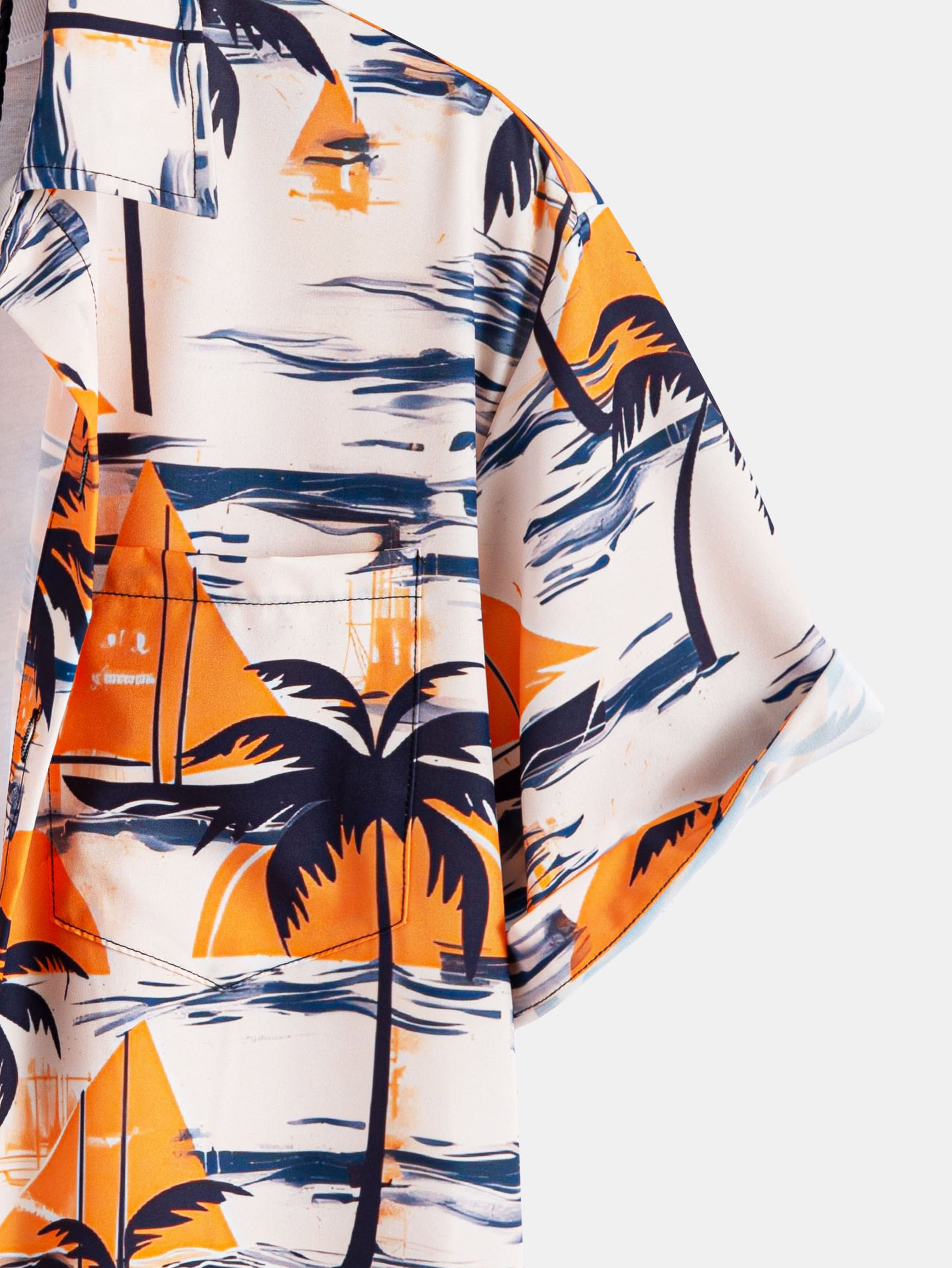 Men's Hawaiian Shirt Beach Sail Tree Print Button Up Shirt