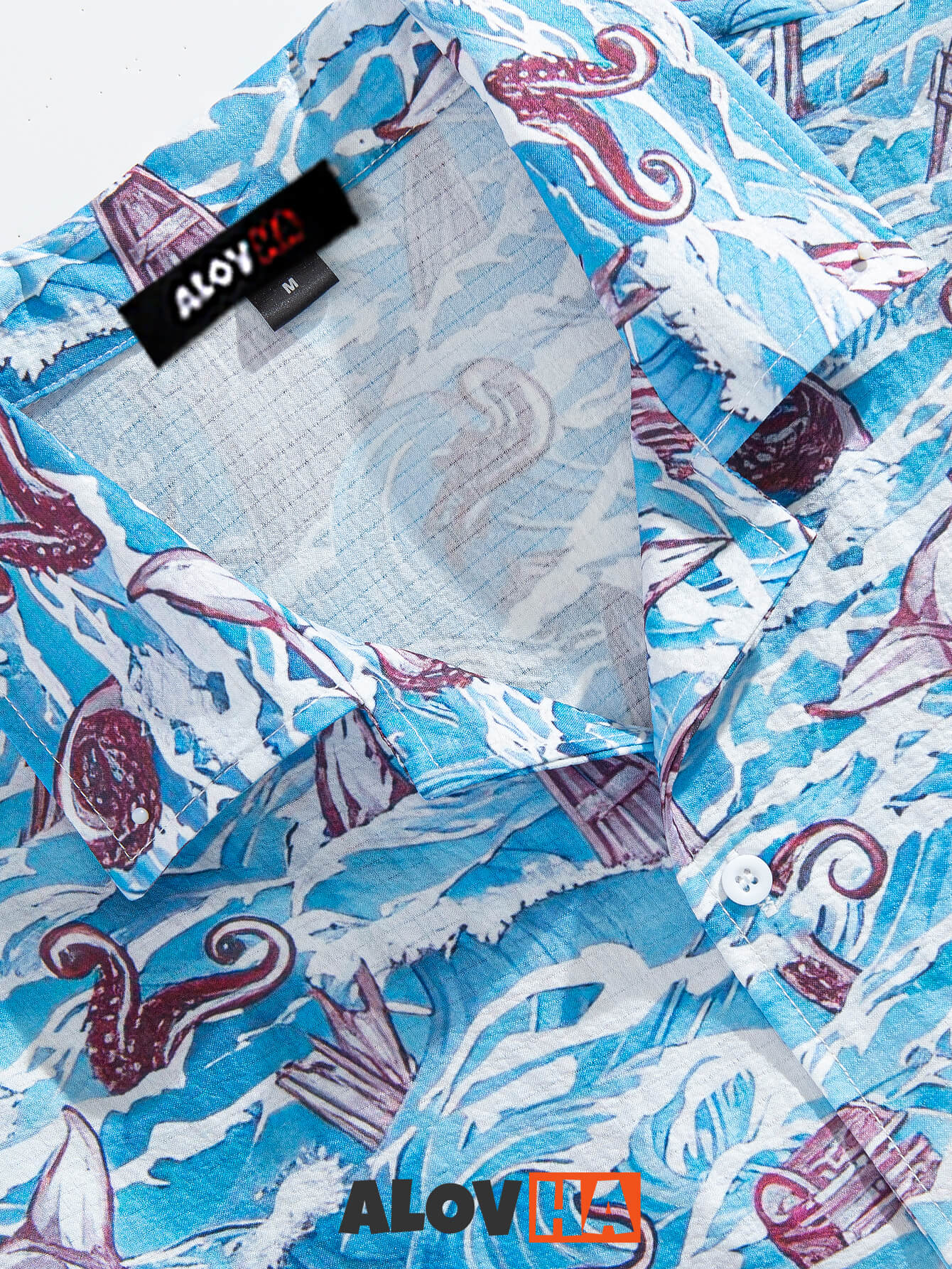 Men's Hawaiian Shirt Deep Sea Monster Pattern Seersucker Shirt