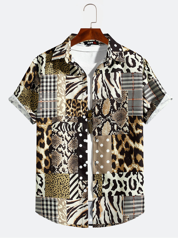 Men's Hawaiian Shirt Wild Leopard Print Button-Up Shirt