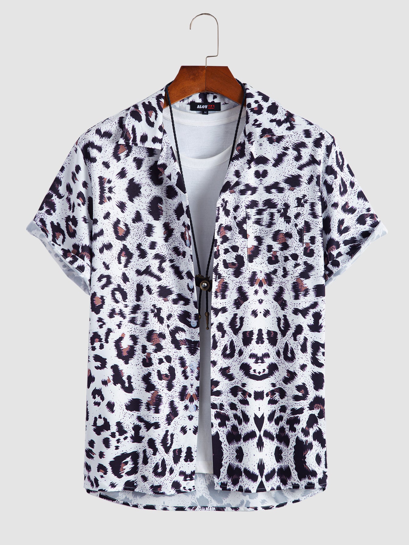 Men's Natural Leopard Print Animal Graphic Short Sleeve Button Up Cheetah Shirt