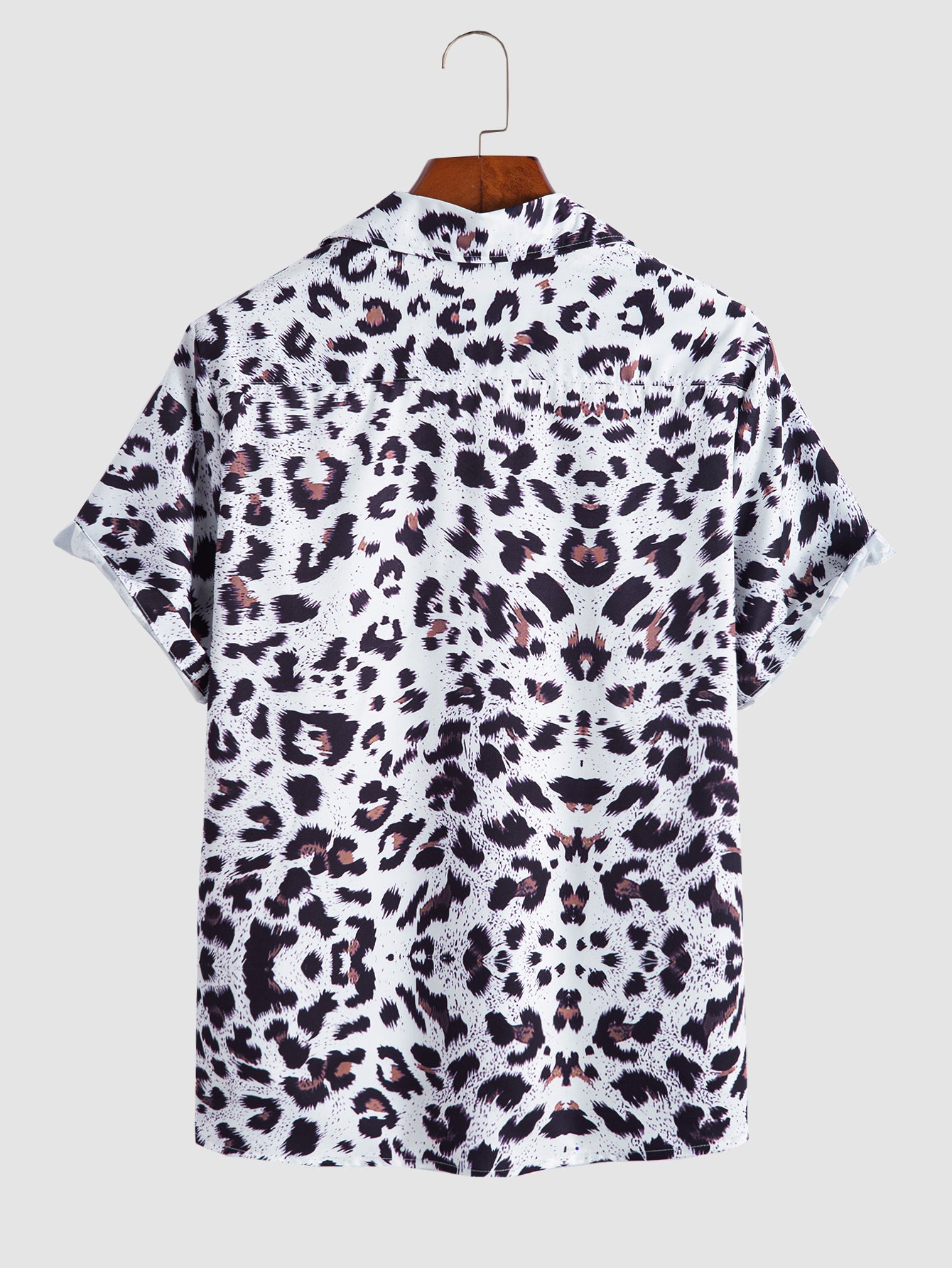 Men's Natural Leopard Print Animal Graphic Short Sleeve Button Up Cheetah Shirt