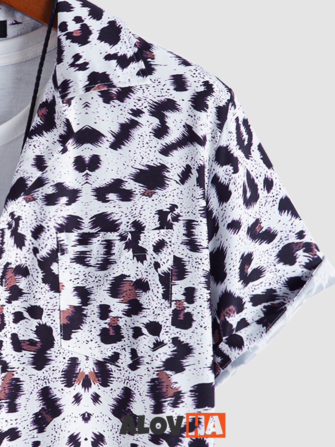 Men's Natural Leopard Print Animal Graphic Short Sleeve Button Up Cheetah Shirt