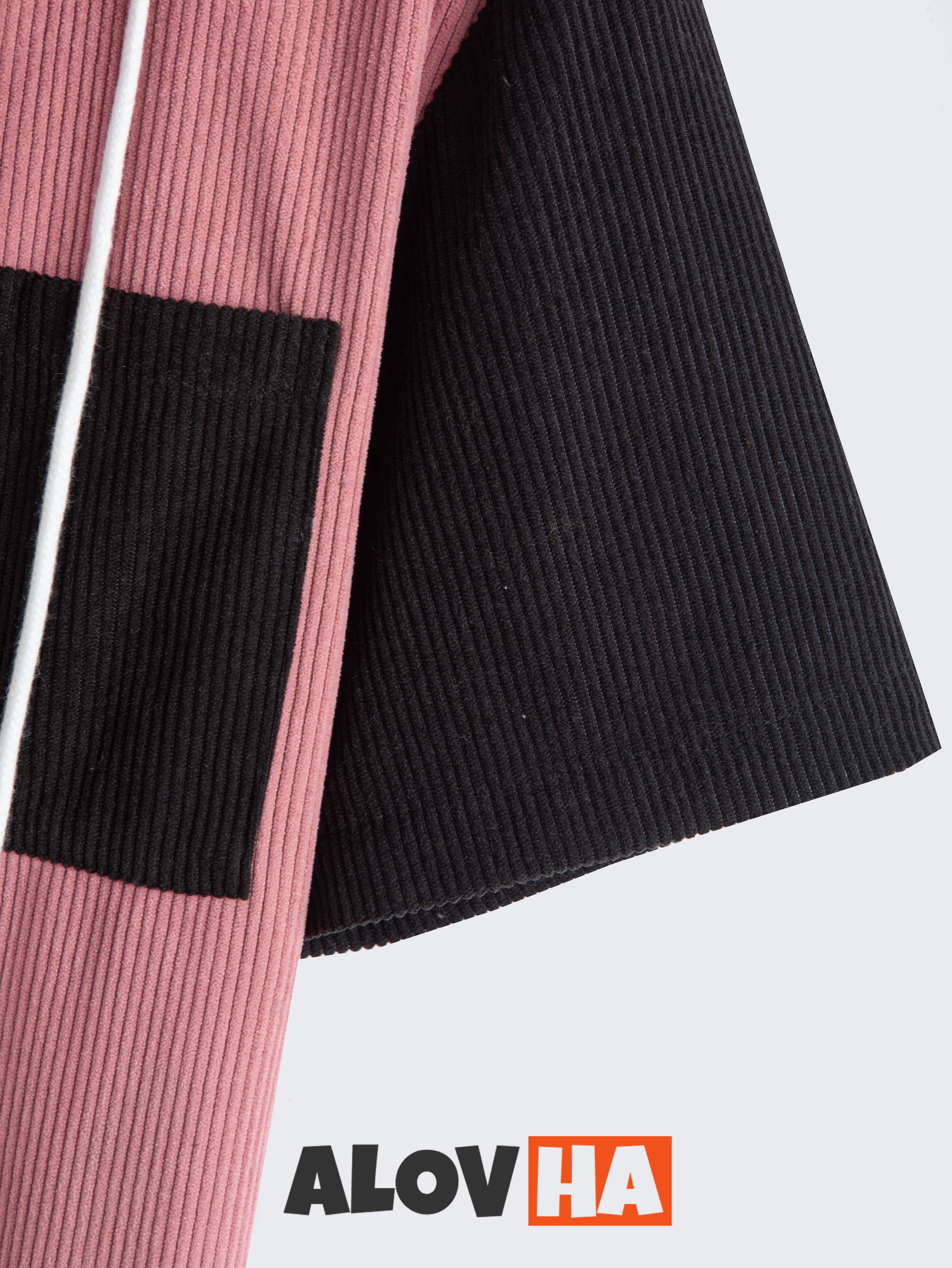 Men's Corduroy Hooded Patchwork Corduroy Short Sleeve Two Piece Set