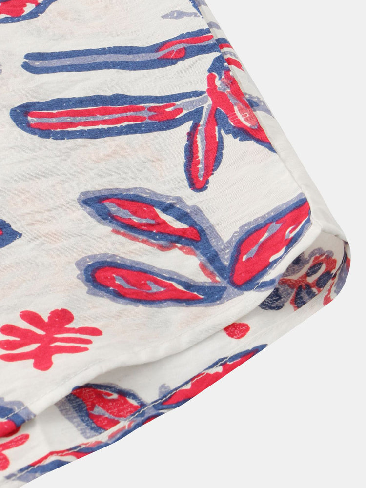 Mens Hawaiian Floral Short Sleeve Button Up Collared Aloha Vacation Shirt