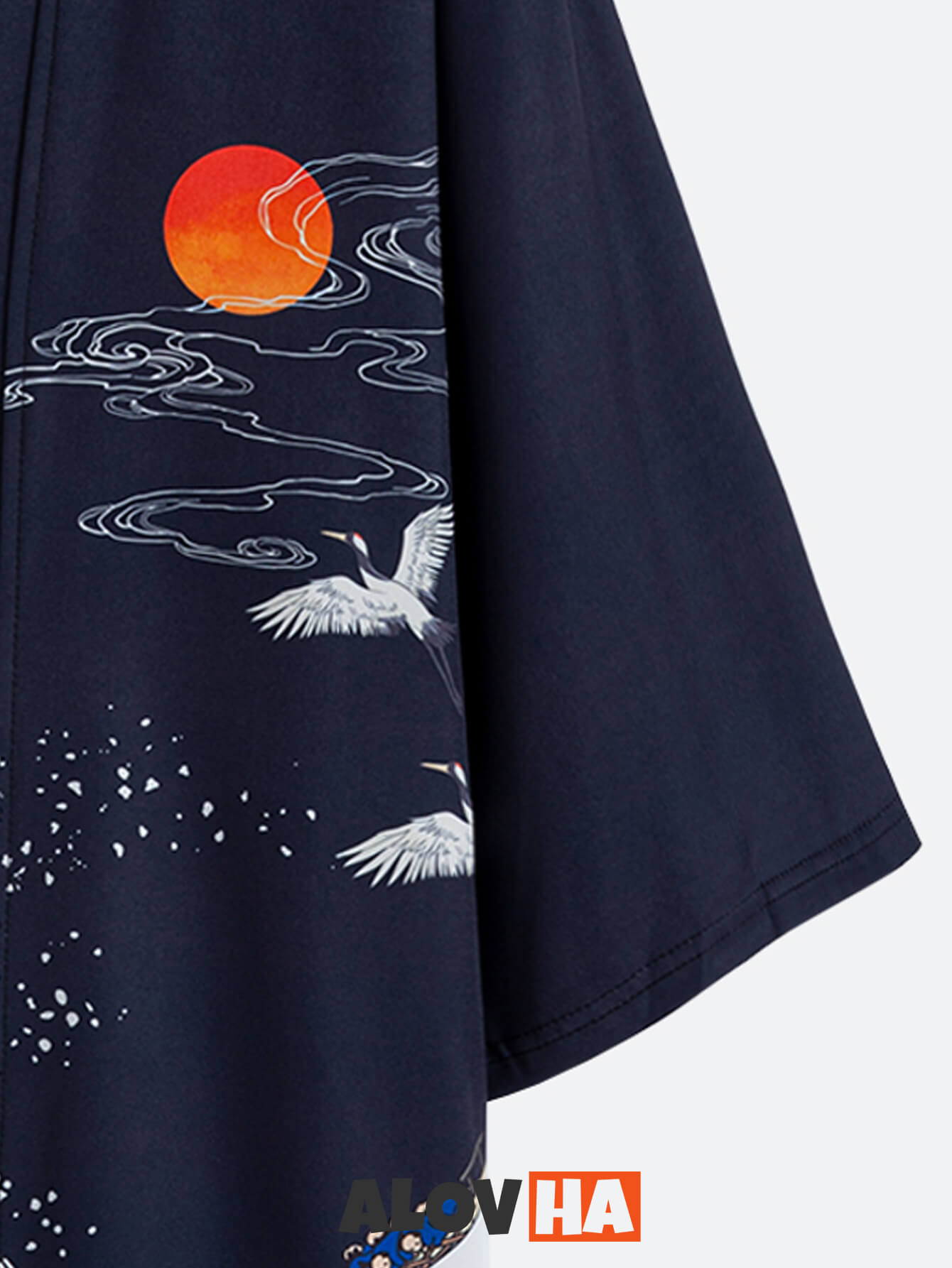 Mens Kimono Sea Waves Print Traditional Japanese Attire Silky Kimono and Pants Set