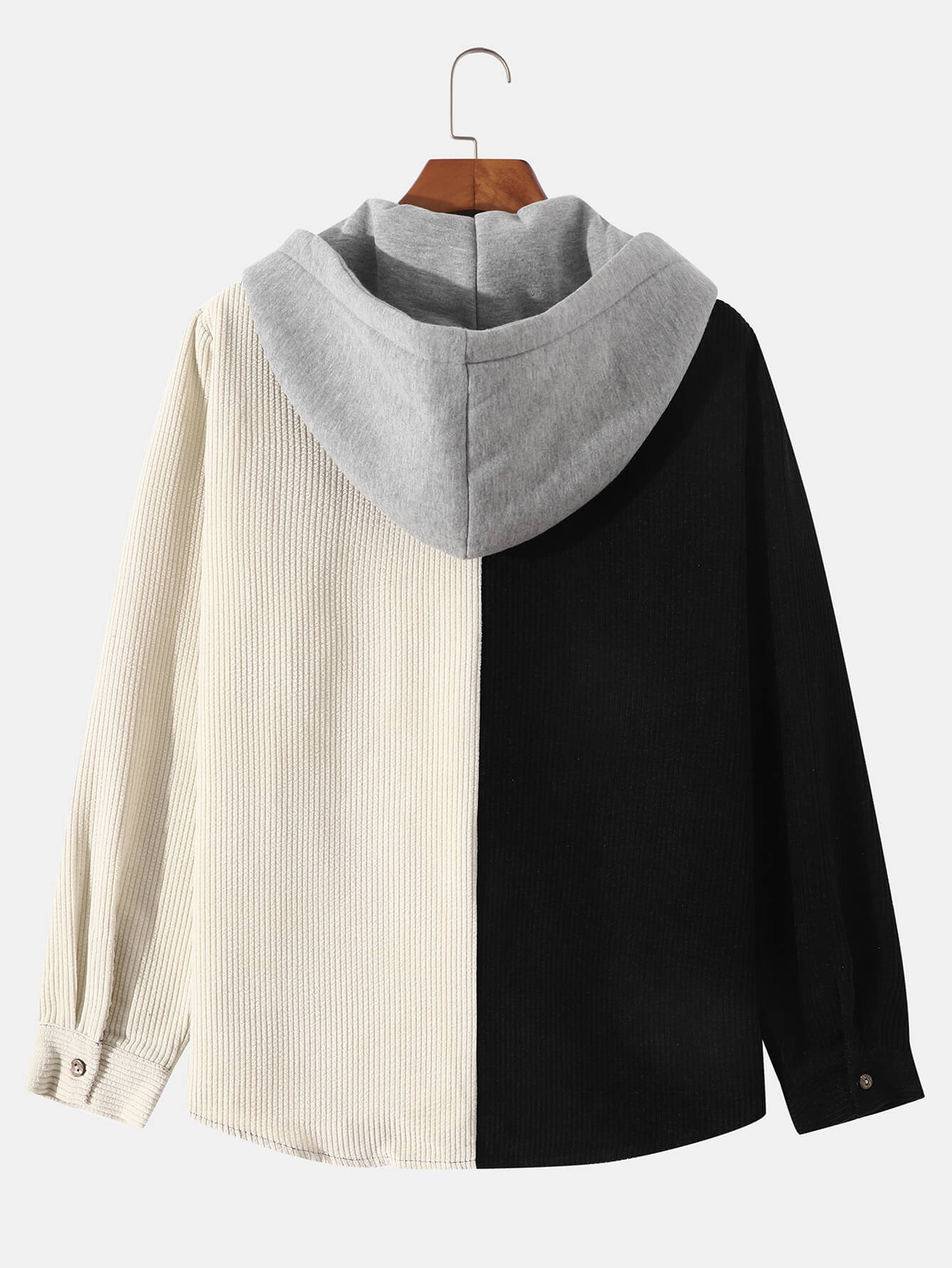 New Men's Black And White Patchwork Corduroy Long-Sleeved Hoodie