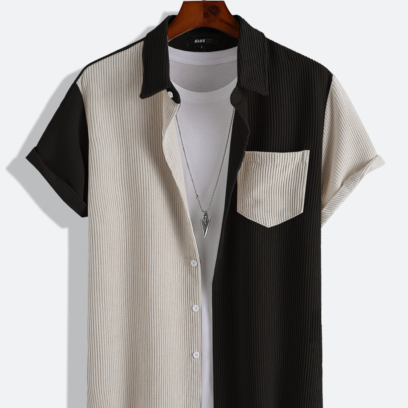 Paneled Color Contrast Corduroy Shirt
