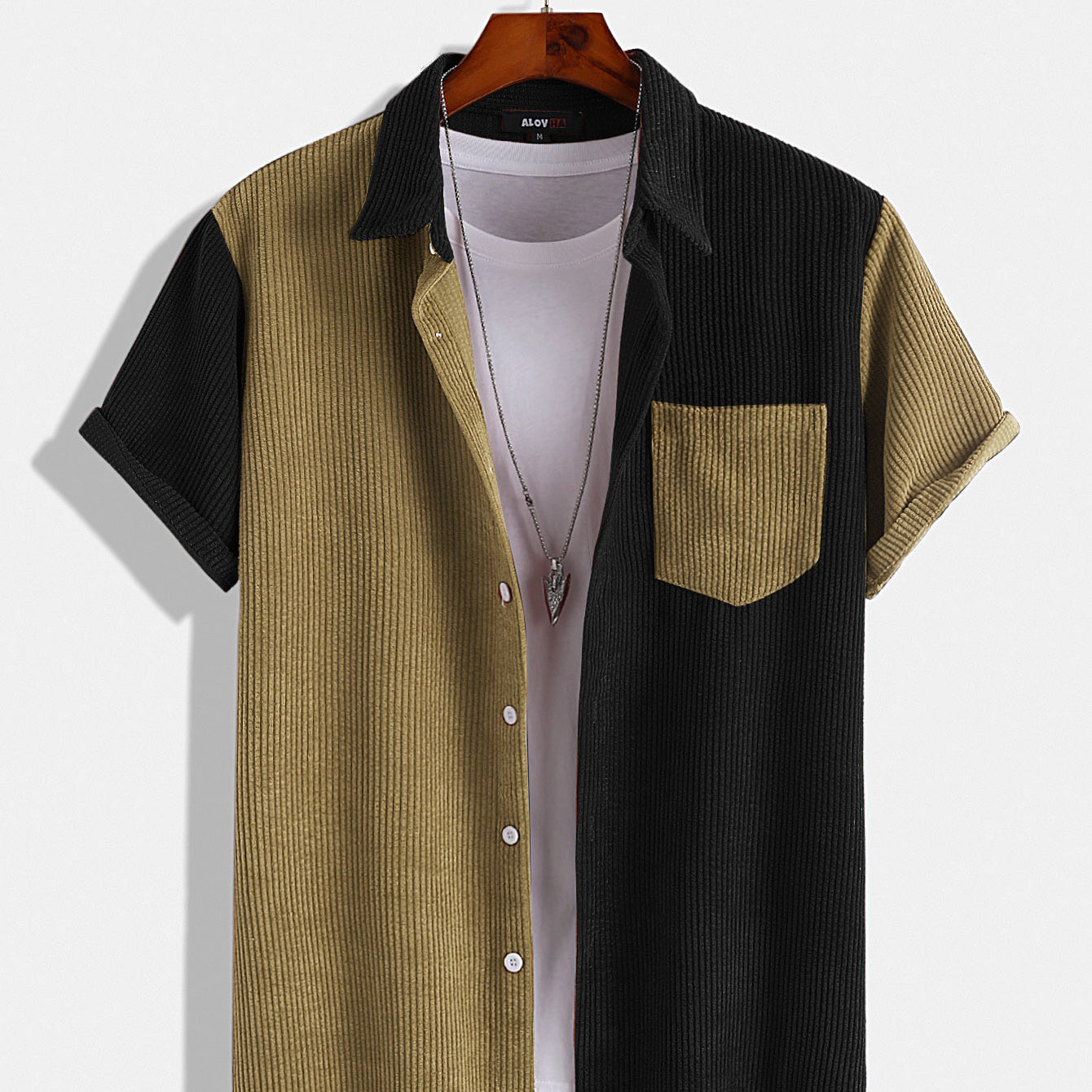 Paneled Color Contrast Corduroy Shirt
