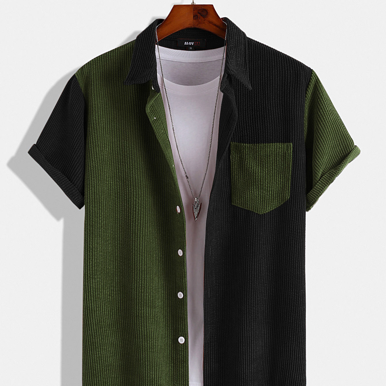 Paneled Color Contrast Corduroy Shirt