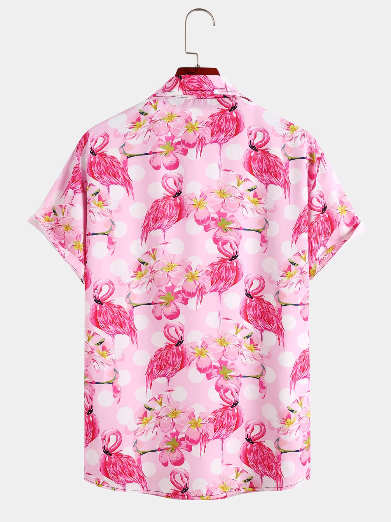 Pink Flamingo Print Lapel Shirt