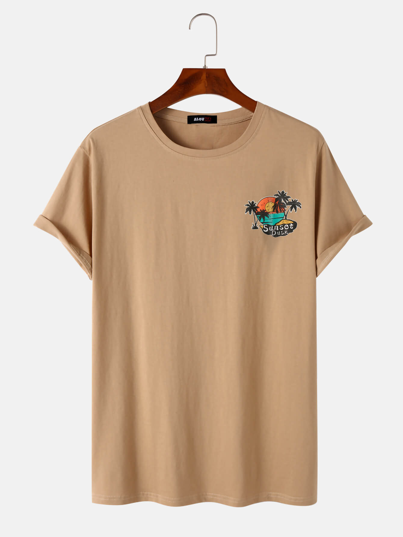 Plain Cotton Beach Print T-Shirt