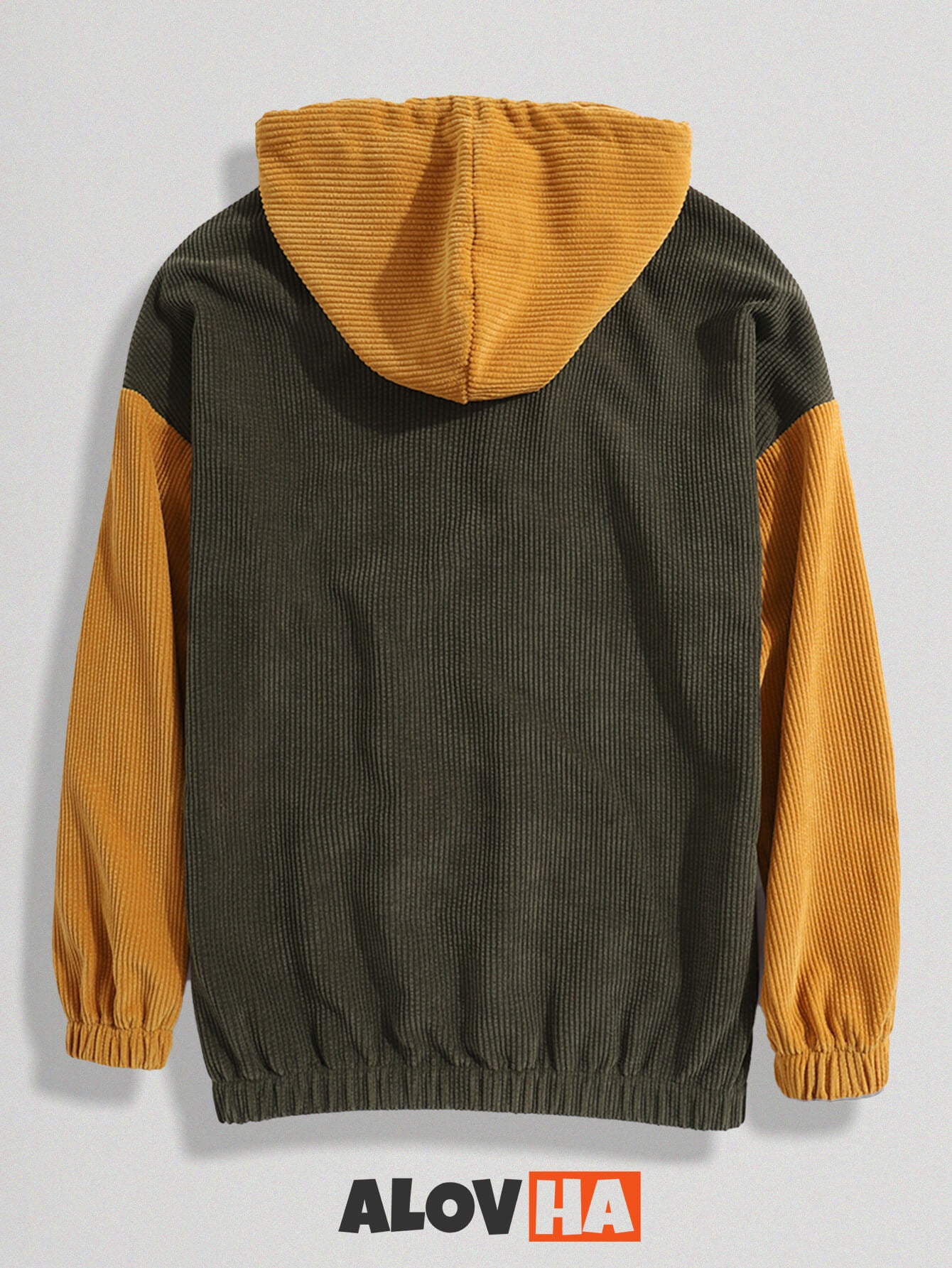 Relaxed Corduroy Patchwork Kangaroo Pocket Hoodie