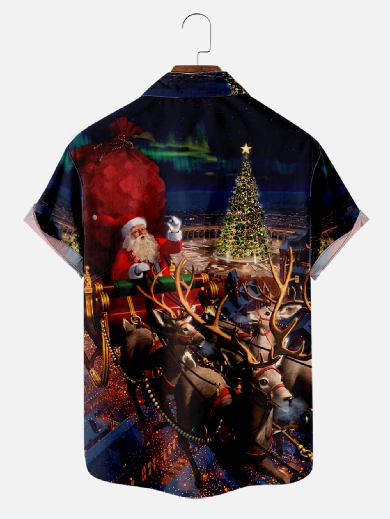 Retro Santa Gift Print Lapel Shirt
