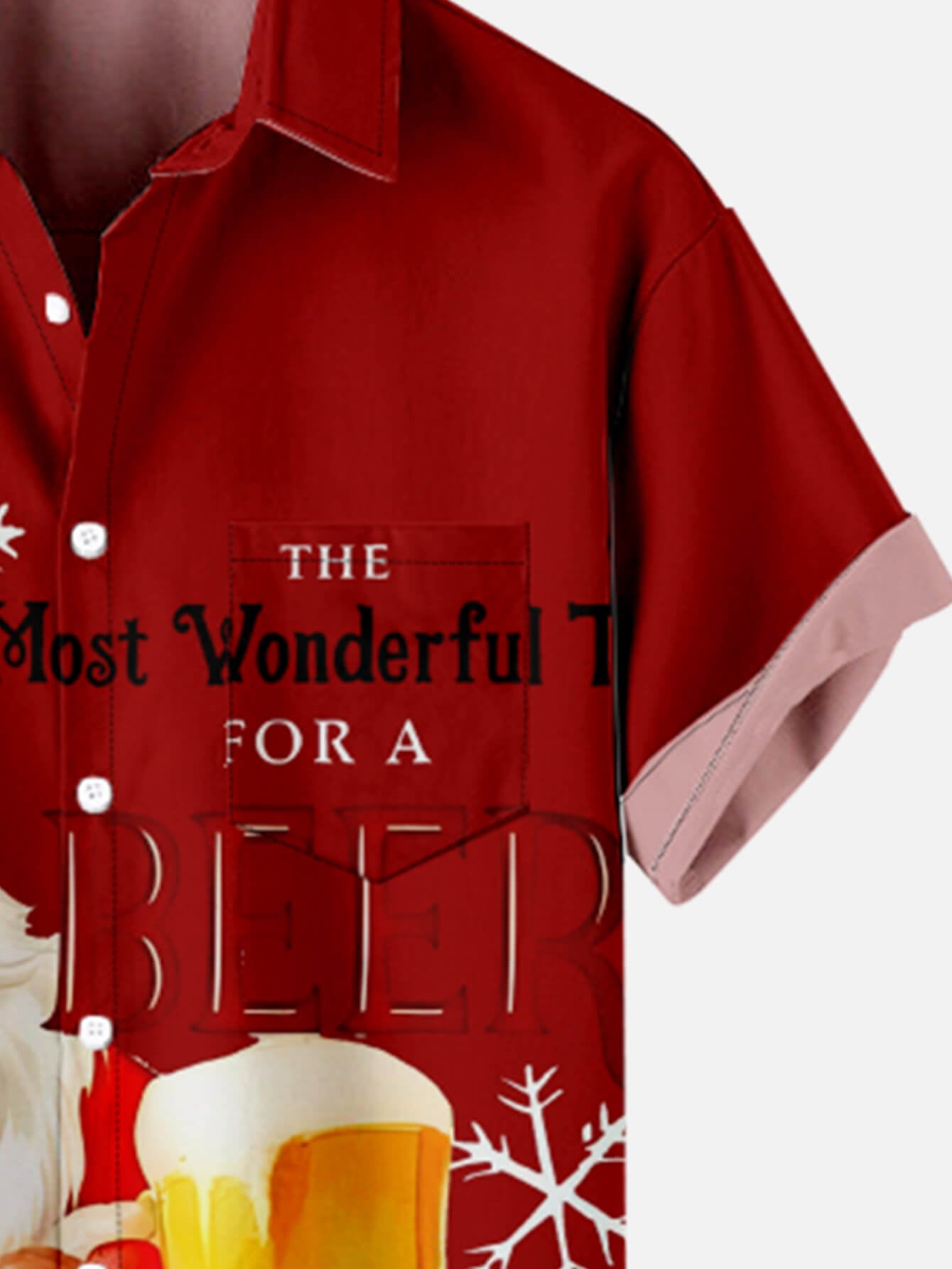 Santa Claus Drinking Beer Lapel Red Shirt