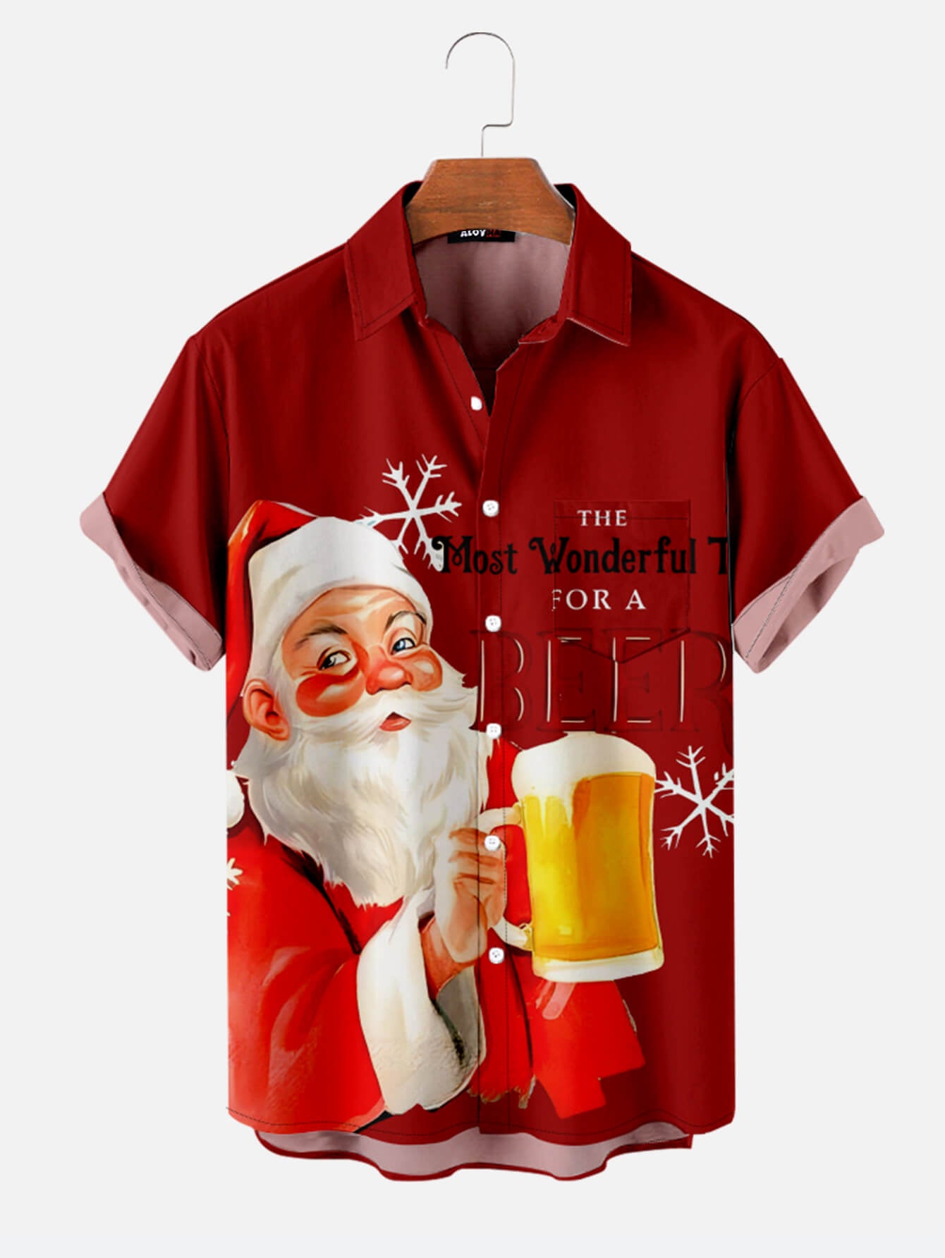 Santa Claus Drinking Beer Lapel Red Shirt