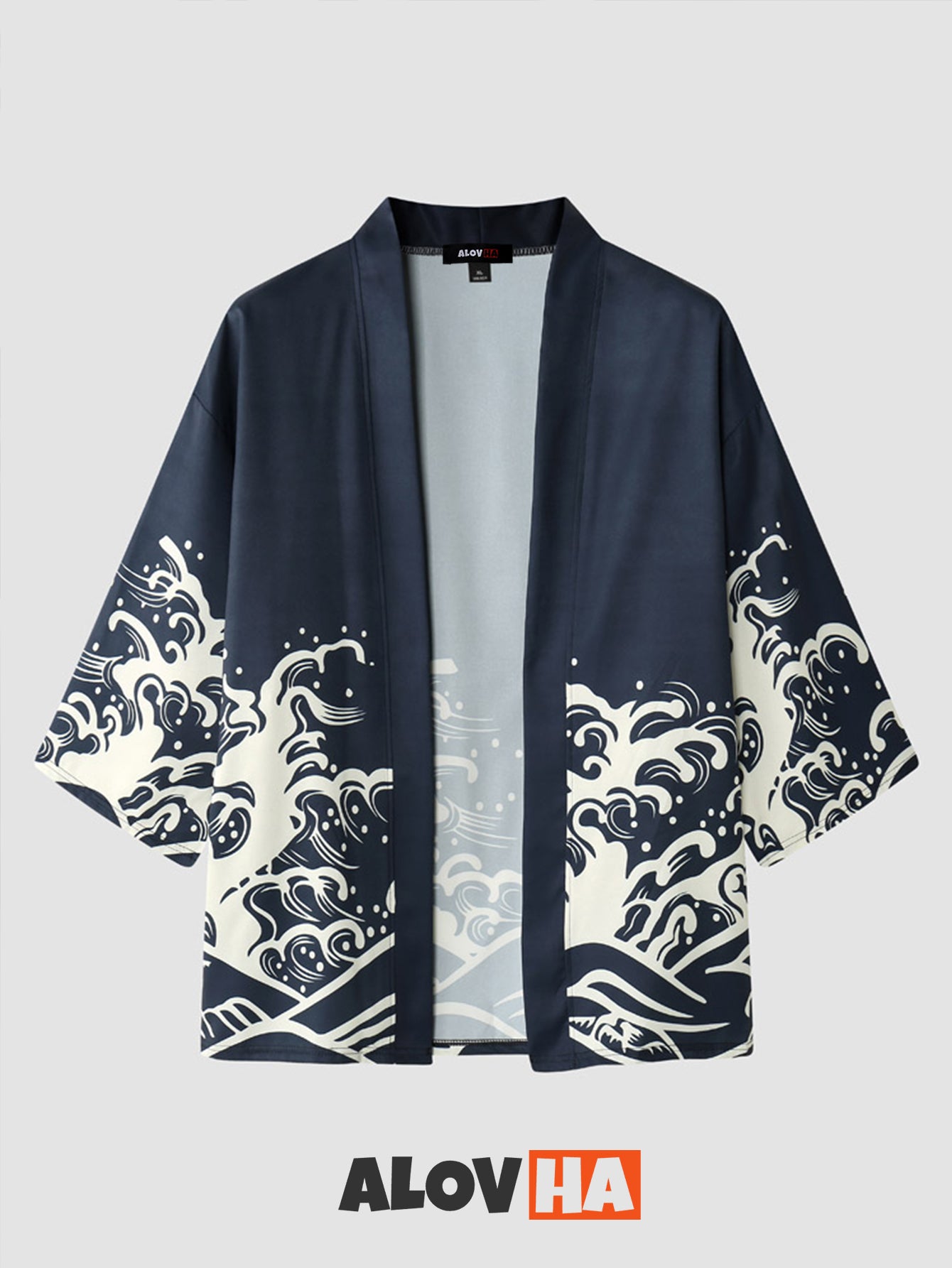 Two-Piece Kimono Set With Wave Element Print