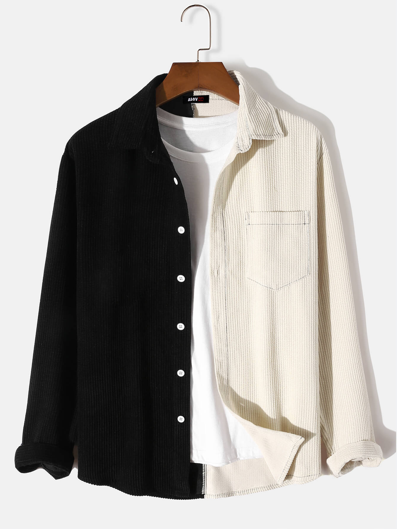 Two Tone Panel Corduroy Long Sleeve Shirt