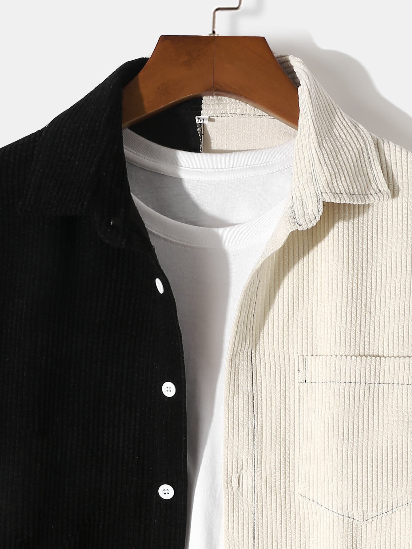 Two Tone Panel Corduroy Long Sleeve Shirt