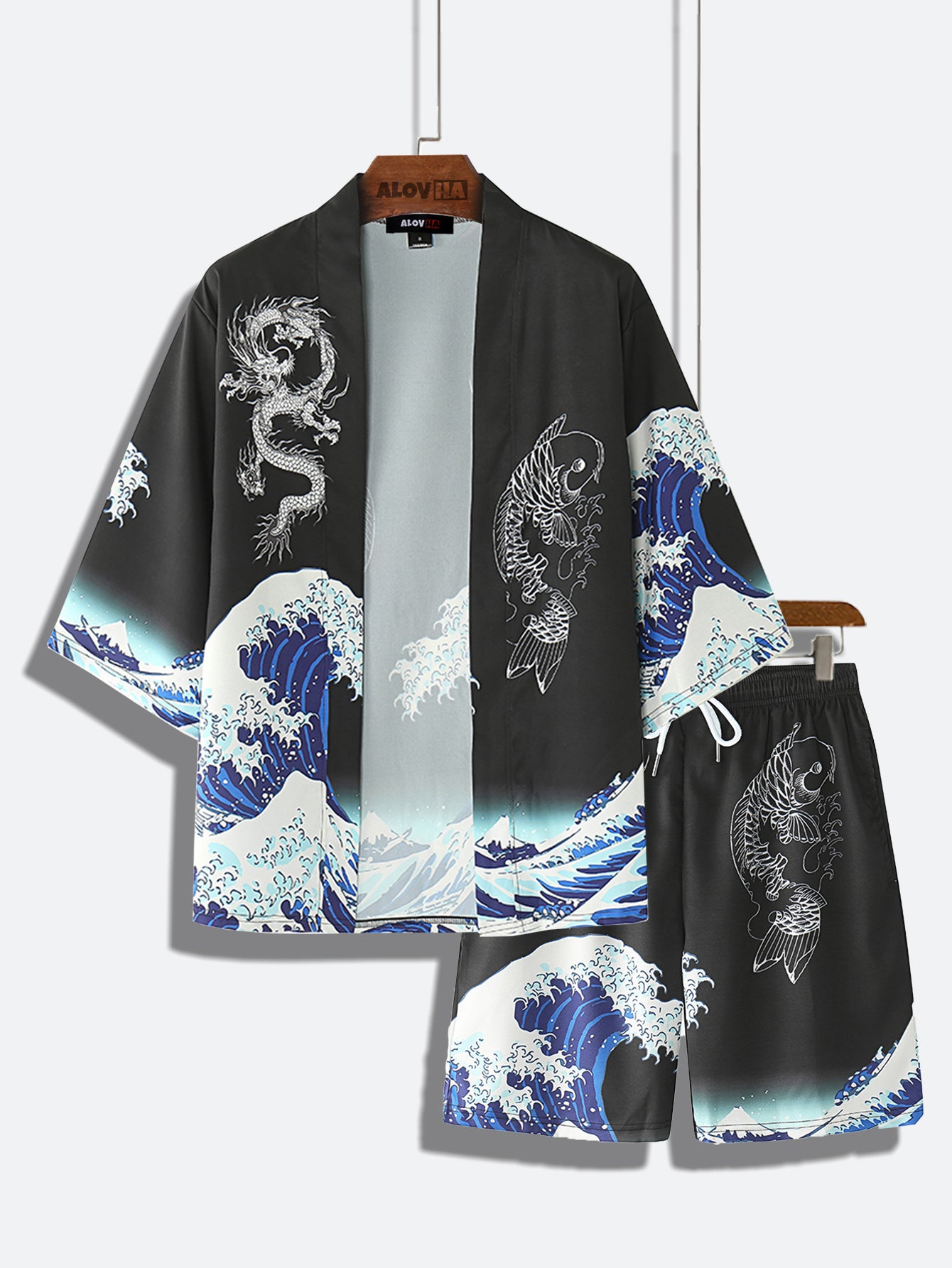 Wave Dragon Print Two-Piece Set