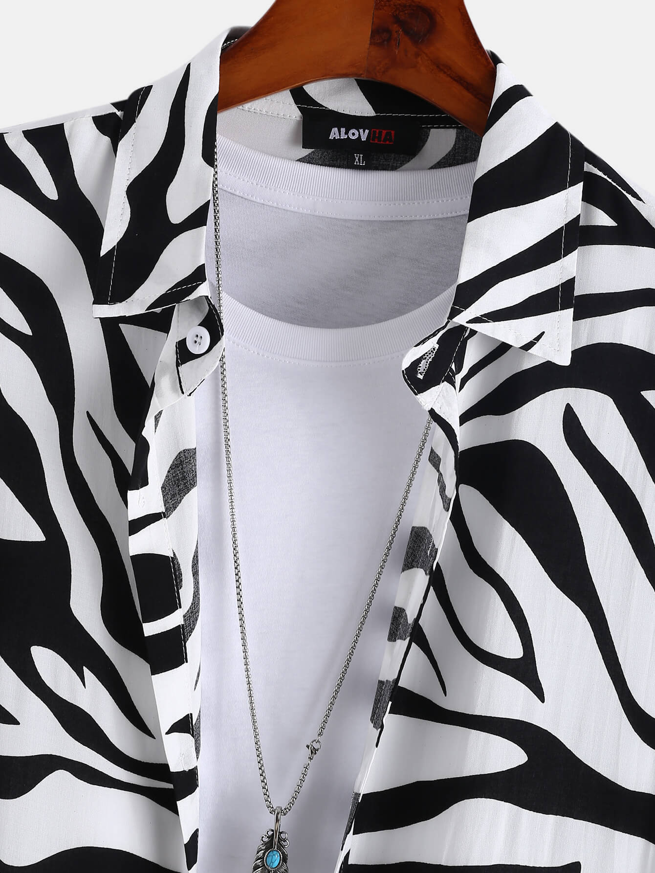 Zebra Print Lapel Collar Shirt