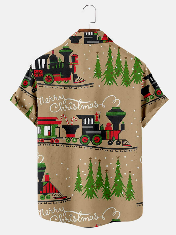 Christmas Train And Tree Print Shirt