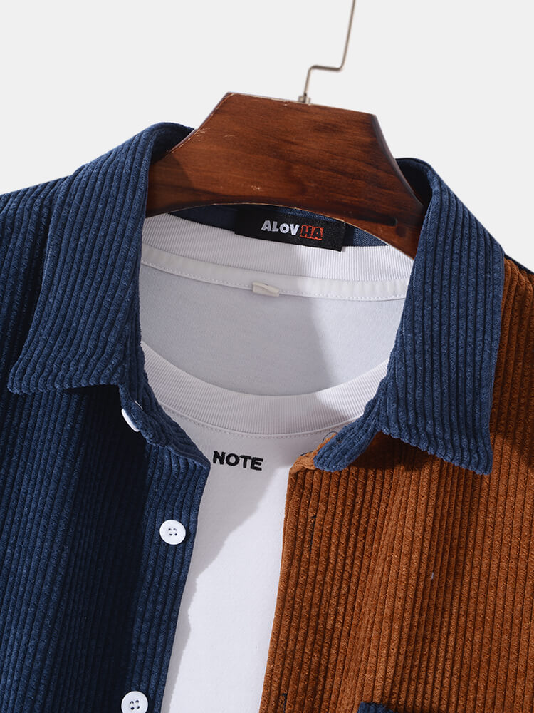 Corduroy Color Block Patchwork Shirt