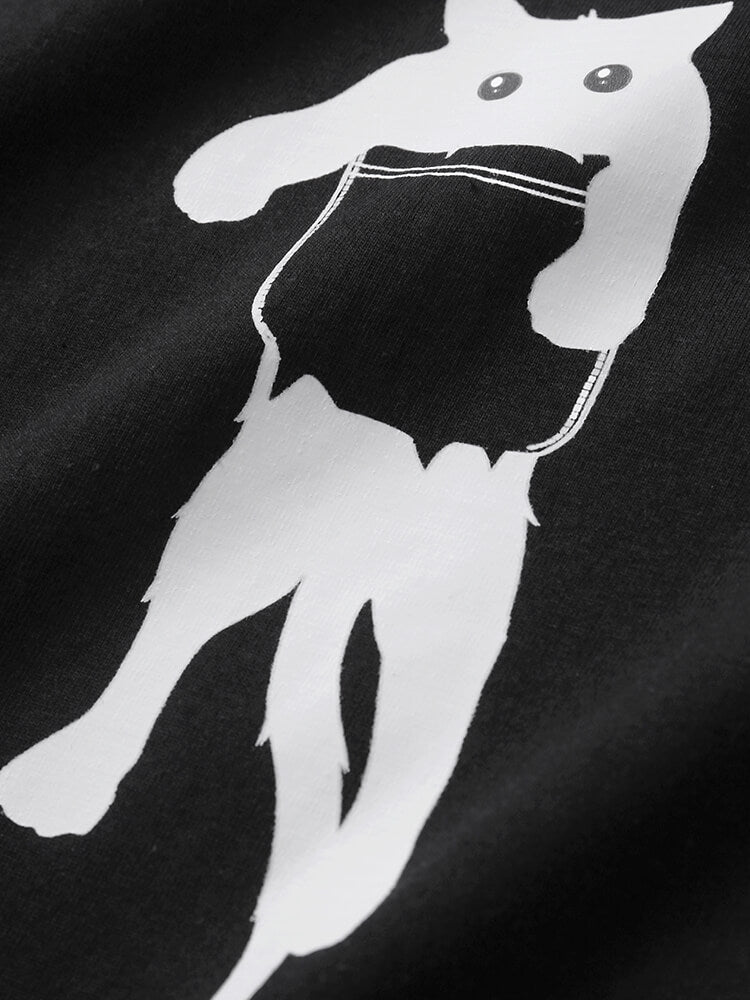 Cute Pocket Cat Cotton T-Shirt