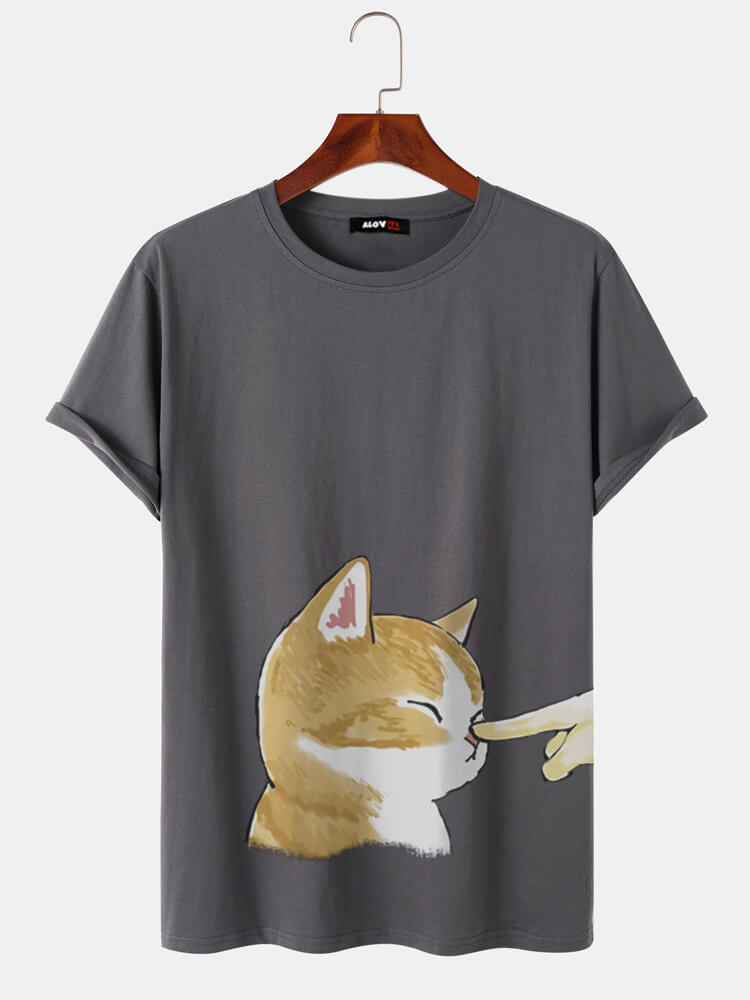 Finger Poked Cat Cotton T-Shirt