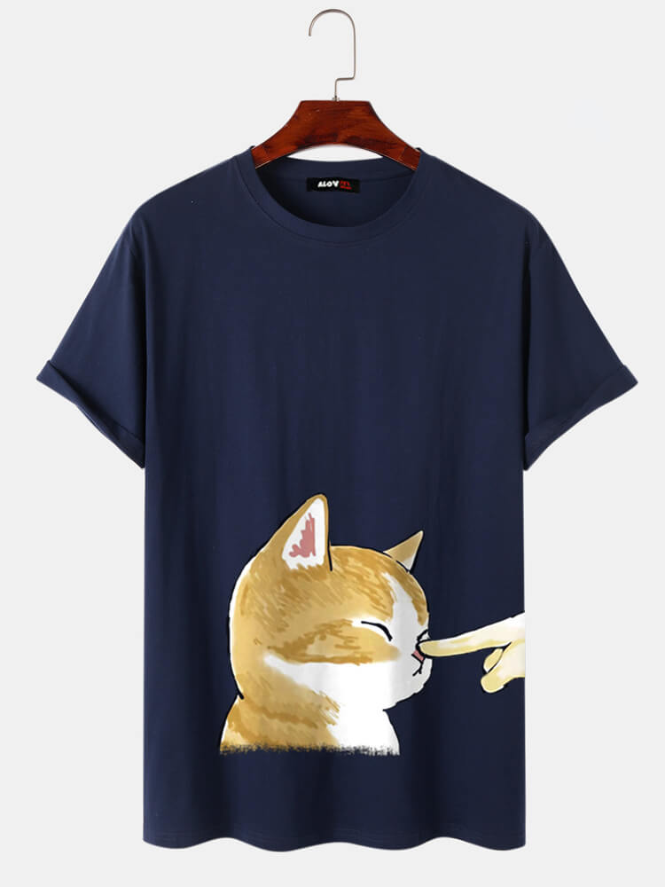 Finger Poked Cat Cotton T-Shirt