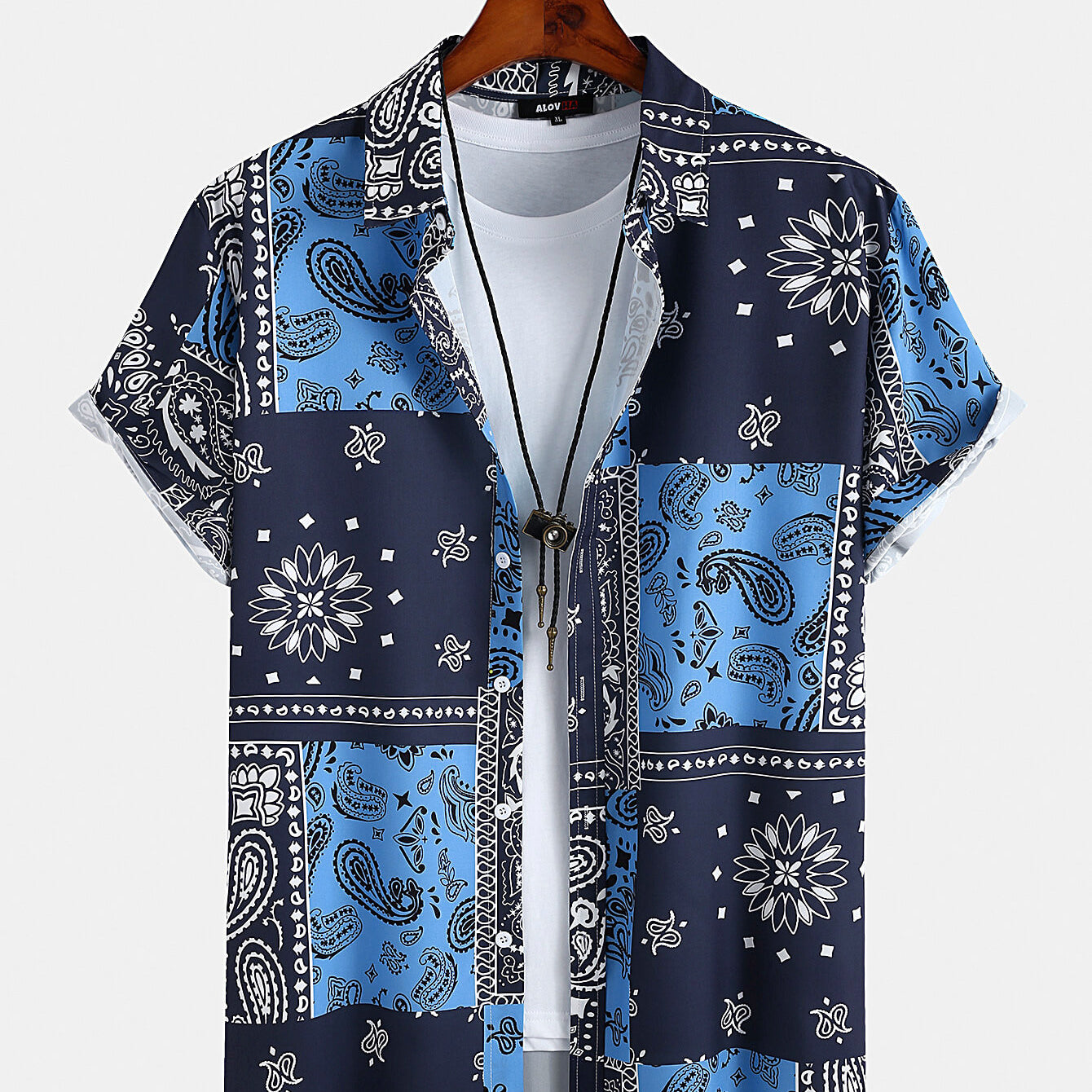 Mens Floral Paisley Short Sleeve Button Up Collared Vacation Shirt
