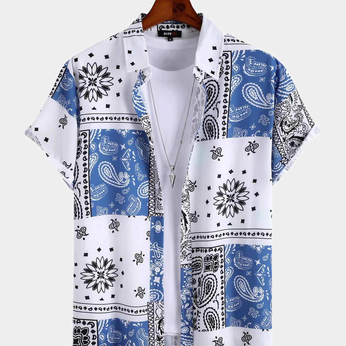 Mens Floral Paisley Short Sleeve Button Up Collared Vacation Shirt