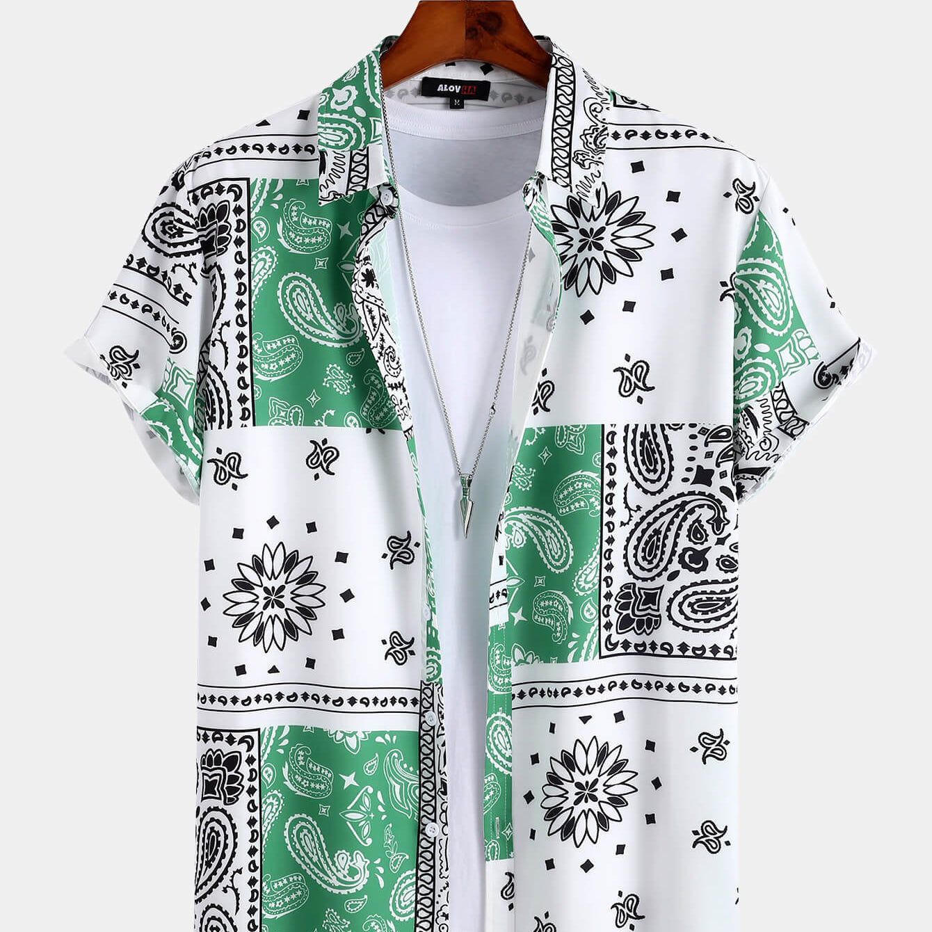 Mens Floral Paisley Short Sleeve Button Up Collared Vacation Shirt