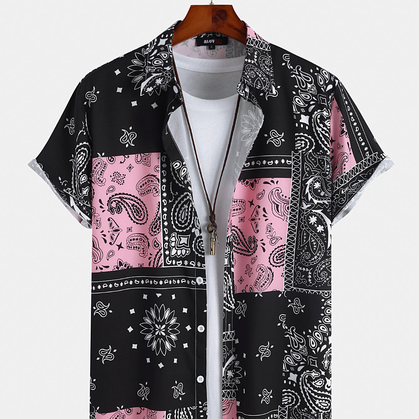 Mens Floral Paisley Short Sleeve Button Up Collared Vacation Shirt
