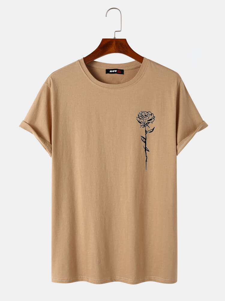 Rose Line Casual Cotton T-Shirt