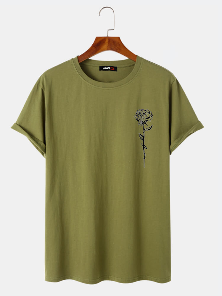 Rose Line Casual Cotton T-Shirt