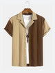 Retro Textured Color-Block Camp Collar Shirt