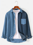 Men Corduroy Patchwork Pocket Long Sleeve Shirt