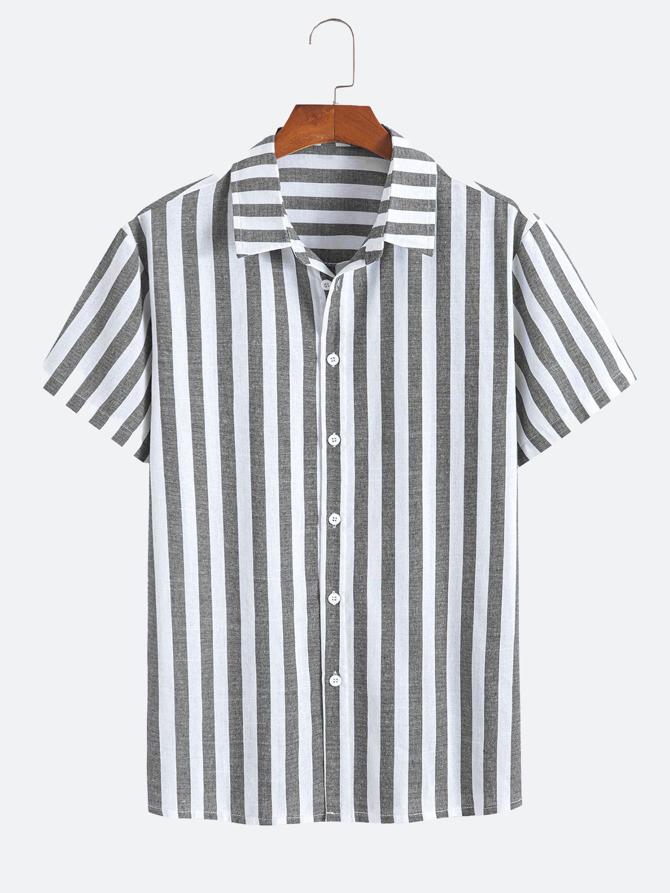 Vertical Striped Textured Casual Vacation Short-Sleeved Shirt