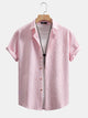 Embossed Stripe Texture Cuban Collar Short Sleeve