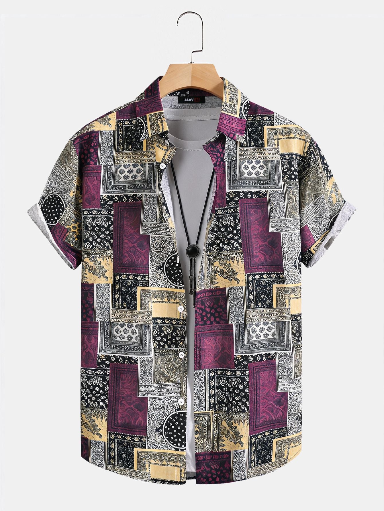 Vintage Patchwork Paisley Print Short Sleeve Shirt