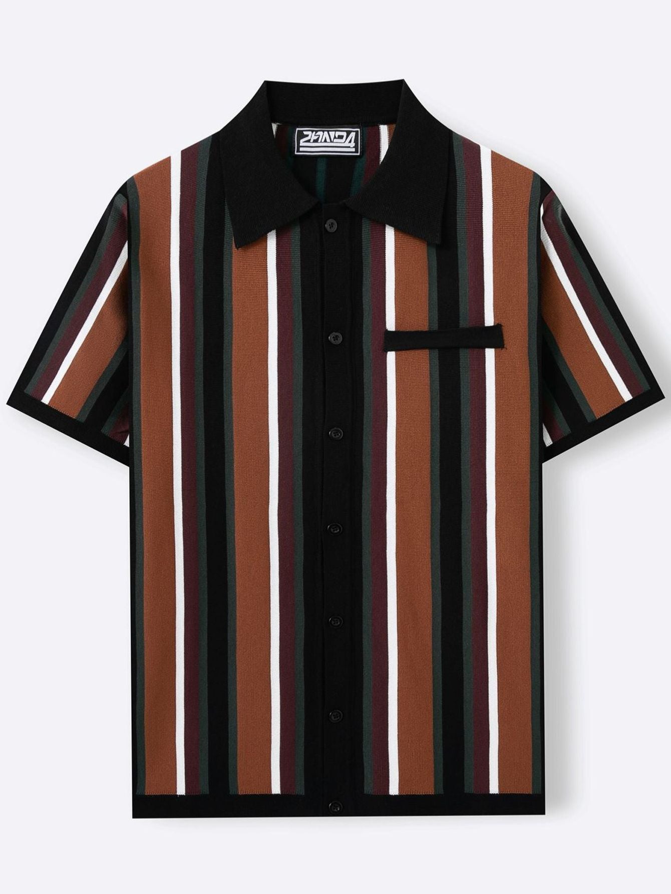 Vertical Striped Full-Button Knit Shirt