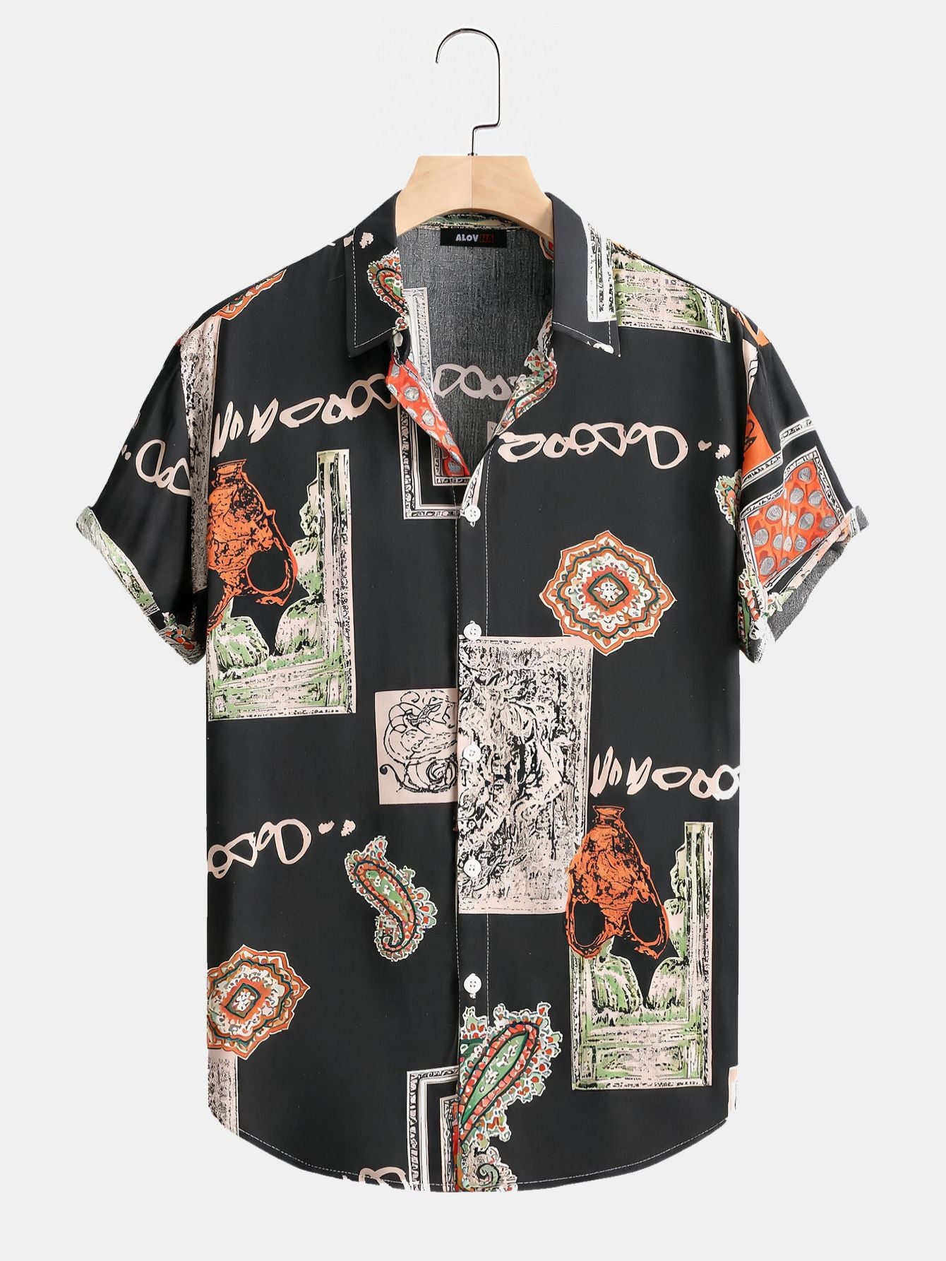 Vintage Ethnic Patchwork Print Short Sleeve Shirt