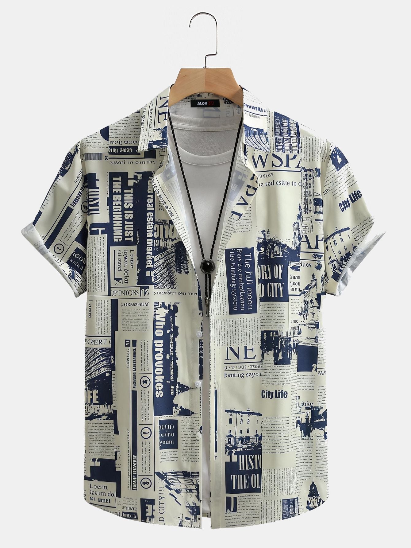 Vintage Newspaper Print Short Sleeve Shirt