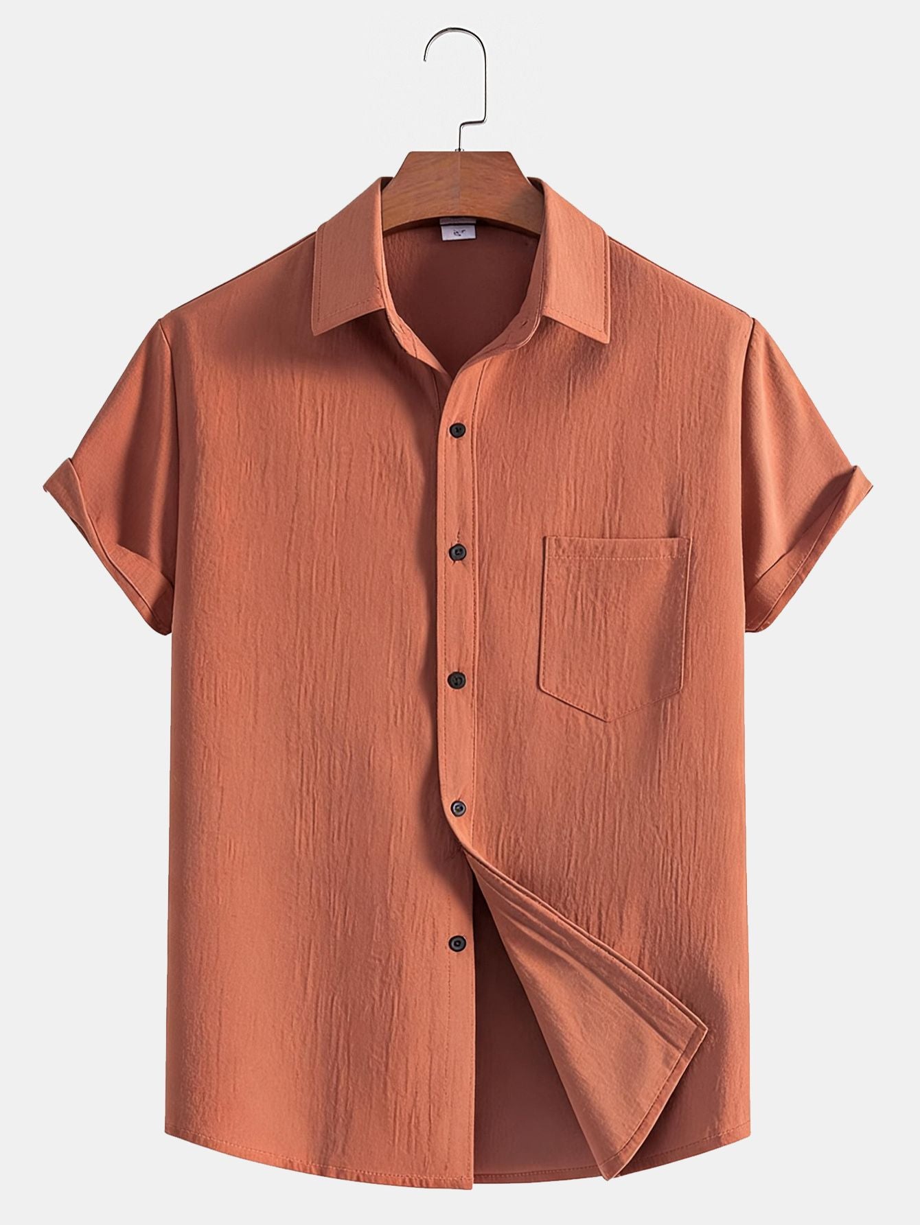 Solid Color Textured Short Sleeve Shirt