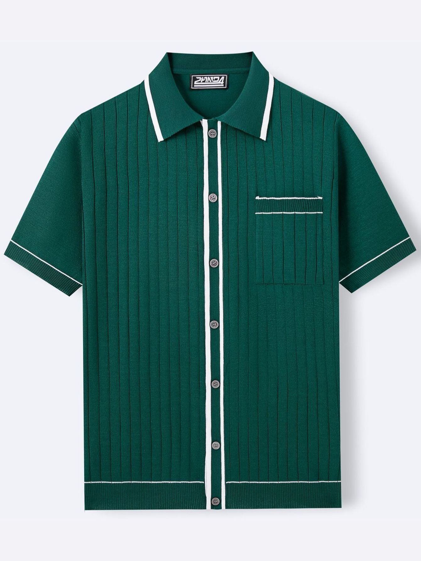 Contrast Tipped Ribbed Knit Shirt