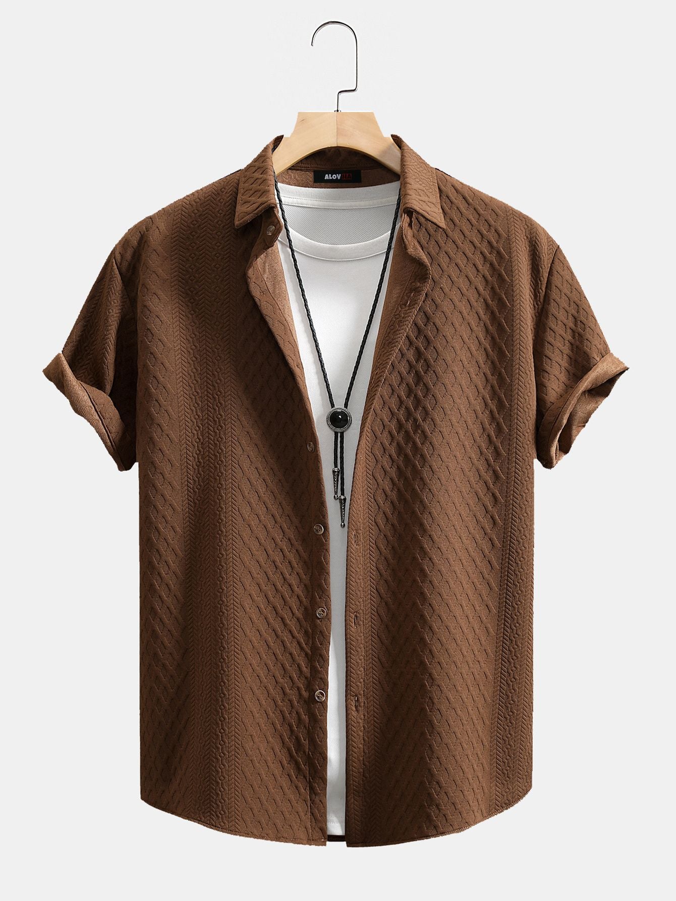 Diamond Texture Cuban Collar Short Sleeve Shirt