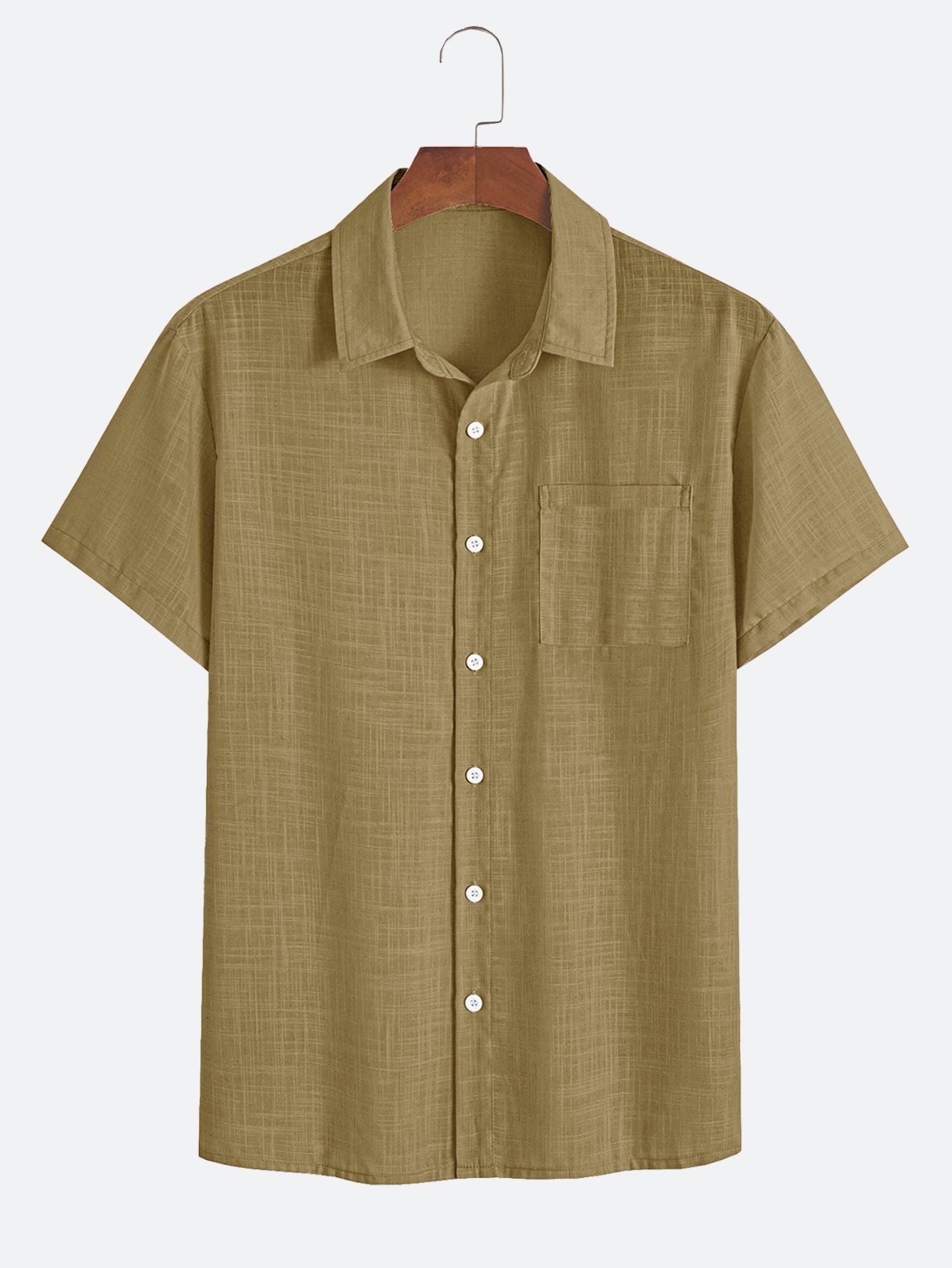 Khaki Brown Casual Shirt with Linen Texture