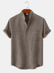 Solid Color Stand Collar Short Sleeve Shirt